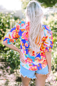 Floral Fantasy Bubble Sleeve Blouse