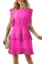 Load image into Gallery viewer, Bright Pink Solid Color Pleated Layered Flutter Mini Dress
