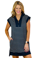 Load image into Gallery viewer, Navy Blue Quarter Zip Collared Cap Sleeve Mini Dress
