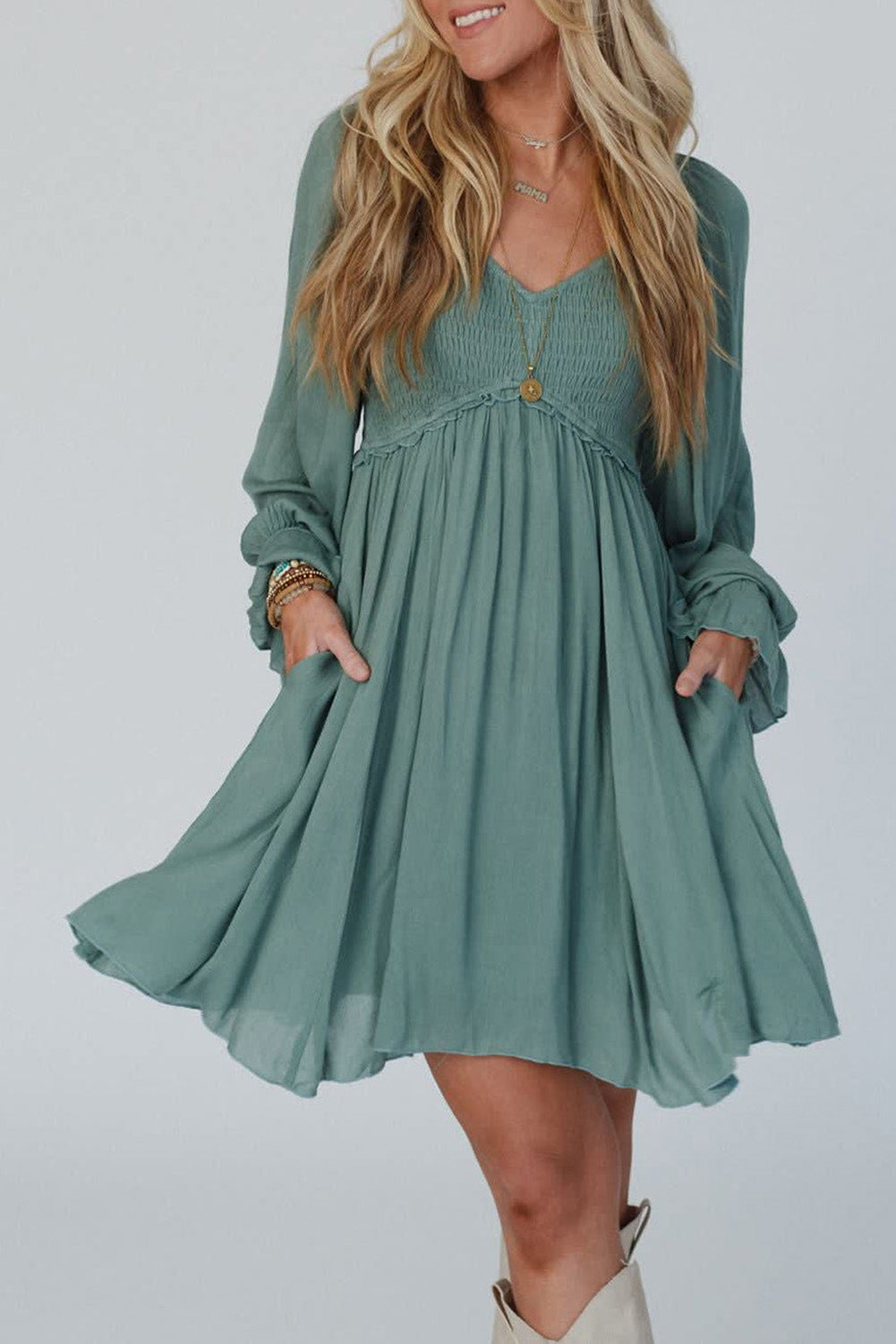 Green Flowy Short Dress