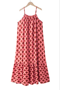 Red Geometric Print Maxi Dress