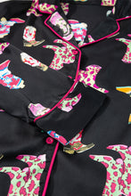 Load image into Gallery viewer, Black Western Cowgirl Boots Printed Satin Long Pajama Set
