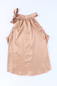 Rose Gold Tie Mock Neck Leopard Tank Top