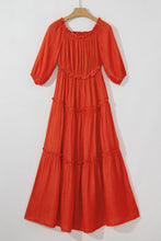 Load image into Gallery viewer, Orange Off Shoulder Balloon Sleeve Cutout Ruffled Maxi Dress
