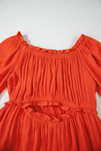 Load image into Gallery viewer, Orange Off Shoulder Balloon Sleeve Cutout Ruffled Maxi Dress
