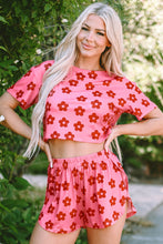 Load image into Gallery viewer, Rose Floral Print Crop Tee and Shorts Lounge Set
