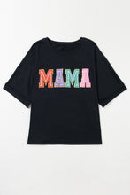 Load image into Gallery viewer, Black MAMA Chenille Patched Crew Neck T Shirt
