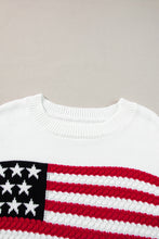Load image into Gallery viewer, White American Flag Cable Knit Drop Shoulder Sweater
