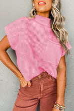 Load image into Gallery viewer, Pink Patch Pocket Ribbed Knit Short Sleeve Sweater
