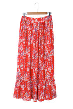 Load image into Gallery viewer, Red Floral Ruffled Crop Top and Maxi Skirt Set
