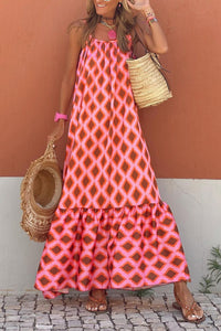 Red Geometric Print Maxi Dress