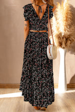 Load image into Gallery viewer, Black Floral Ruffled Top and Maxi Set
