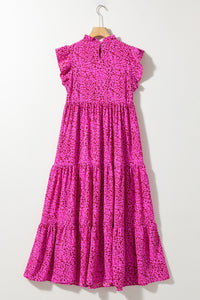 Leopard Print Ruffled Trim Tiered Maxi Dress