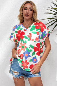 Flower Print V Neck Top