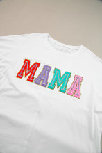 Load image into Gallery viewer, White MAMA Chenille Patched Crew Neck T Shirt
