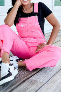 Pink Distressed Denim Overall