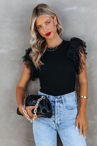 Black Ruffle Knit Top