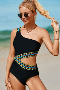 Black Cutout One Shoulder One Piece Swim Suit