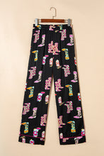 Load image into Gallery viewer, Black Western Cowgirl Boots Printed Satin Long Pajama Set
