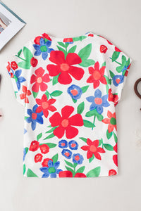 Flower Print V Neck Top