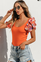 Load image into Gallery viewer, Orange Ribbed Knit Tiered Ruffled Sleeve Bodysuit
