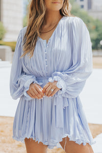 Blue Pleated Romper