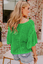 Load image into Gallery viewer, Green Pointelle Knit Scallop Edge Short Sleeve Top
