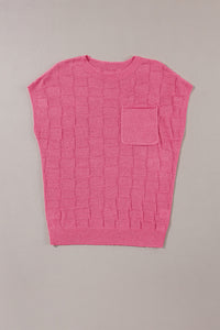 Pink Woven Design Knit Sweater