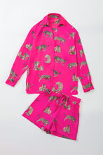 Load image into Gallery viewer, Cheetah Print Satin Shirt and Shorts Lounge Set
