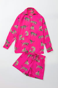 Cheetah Print Satin Shirt and Shorts Lounge Set