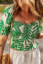 Load image into Gallery viewer, Tropical Leaf Print Smocked Crop Top
