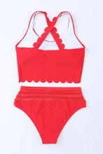 Load image into Gallery viewer, Red Scalloped Criss Cross High Waist Bikini
