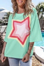 Load image into Gallery viewer, Moonlight Jade Colorblock Star Patched Half Sleeve Oversized Tee
