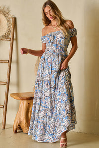 Paisley Print Off Shoulder Maxi Dress