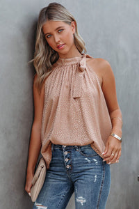 Rose Gold Tie Mock Neck Leopard Tank Top