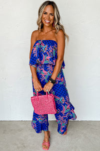 Tropical Strapless Ruffled Jumpsuit