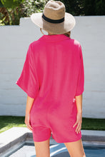 Load image into Gallery viewer, Bright Pink Half Button Collared Loose Romper
