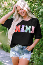 Load image into Gallery viewer, Black MAMA Chenille Patched Crew Neck T Shirt
