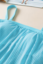Load image into Gallery viewer, Turquoise Striped Mesh Knotted Hem Tankini Swimsuit
