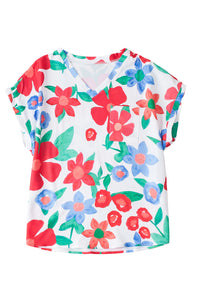 Flower Print V Neck Top