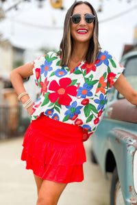 Flower Print V Neck Top