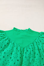 Load image into Gallery viewer, Green Flower Embroidered Hollow-out Puff Sleeve Blouse
