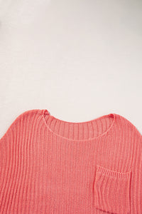 Salmon Loose Knit Tee with Slits