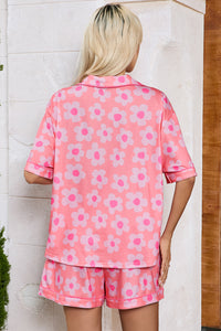 Pink Flower Print Pajamas Set
