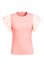 Load image into Gallery viewer, Pink Dot Mesh Ruffle Knit Top
