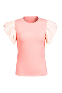 Pink Dot Mesh Ruffle Knit Top