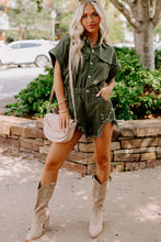 Load image into Gallery viewer, Moss Green Distressed Frayed Denim Romper
