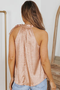 Rose Gold Tie Mock Neck Leopard Tank Top