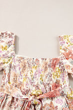 Load image into Gallery viewer, Khaki Floral Short Sleeve Square Neck Mini Dress
