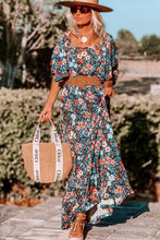 Load image into Gallery viewer, Sky Blue Floral Knotted Back Square Neck Maxi Dress
